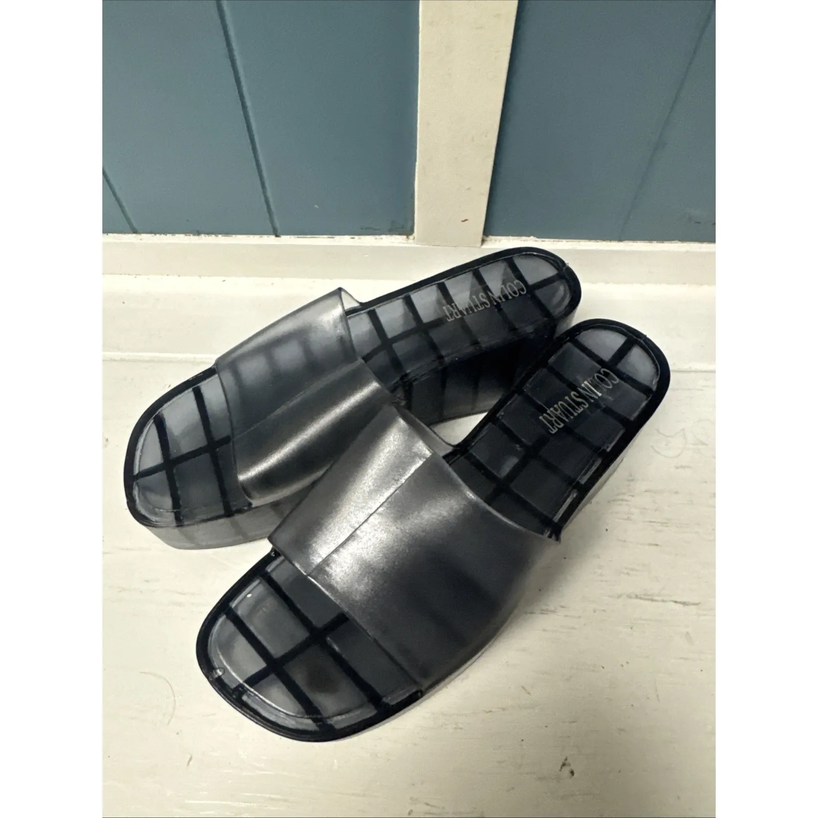 Colin‎ Stewart Wedge Sandals Smoke Gray Clear Size 7 EUC Slides - Image 3