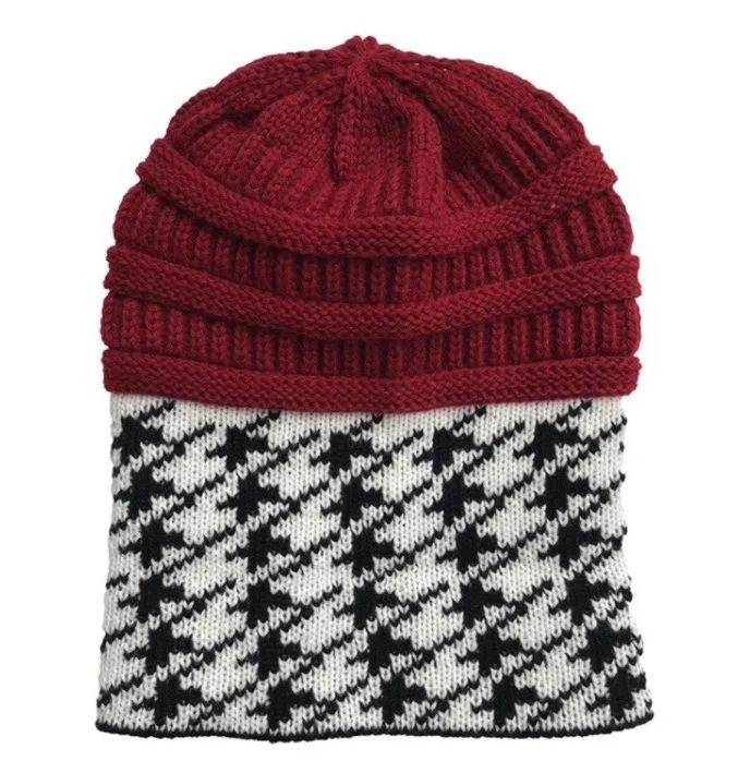 NEW Crimson Red Black White Houndstooth Knit Beanie Winter Skull Cap Hat Alabama Roll Tide - Image 3