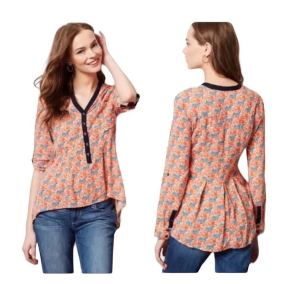 Vanessa Virginia Anthropologie womens 2 xs extra small orange tiger shirt top cu - Image 2