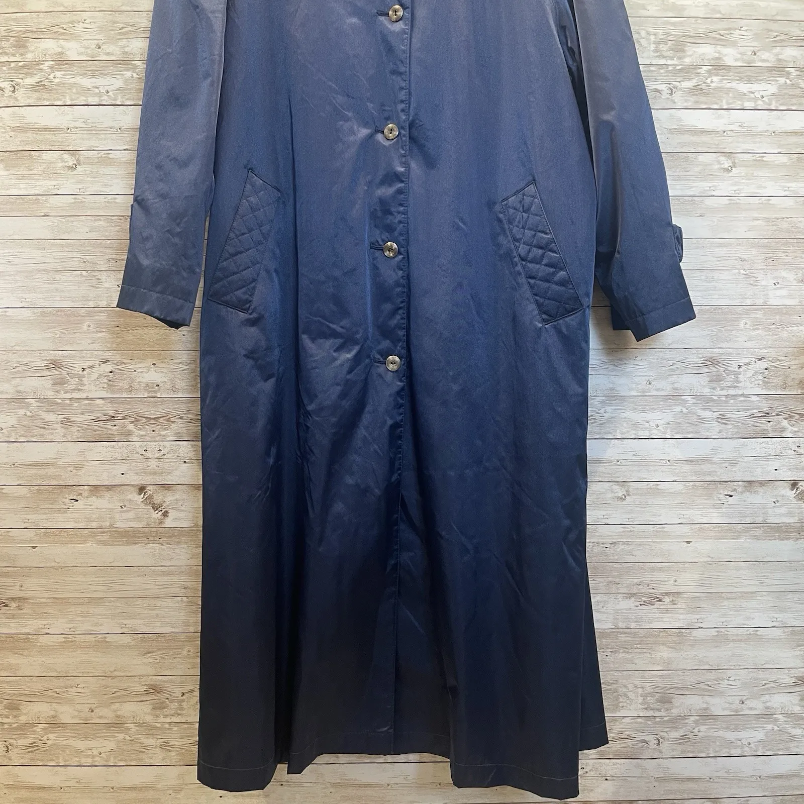 Vintage London Fog‎ Womens 14P Blue Trench Coat Removable Liner Quilted Collar - Image 2