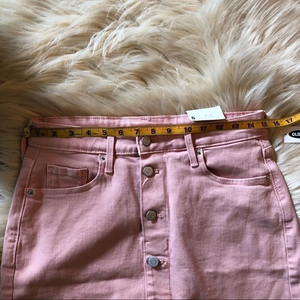 Old navy bubble gum denim button up frayed hem skirt size 6 NWT - Image 5