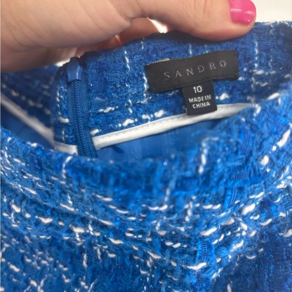 Sandro Blue & White Tweed Pencil Skirt - Image 6