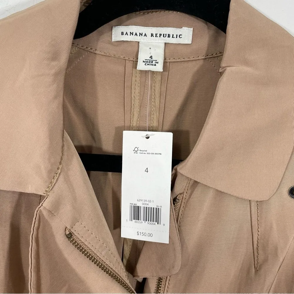 NWT‎ Banana Republic Trench Dress Size 4 Khaki Belted Pockets Full Zip - Image 6
