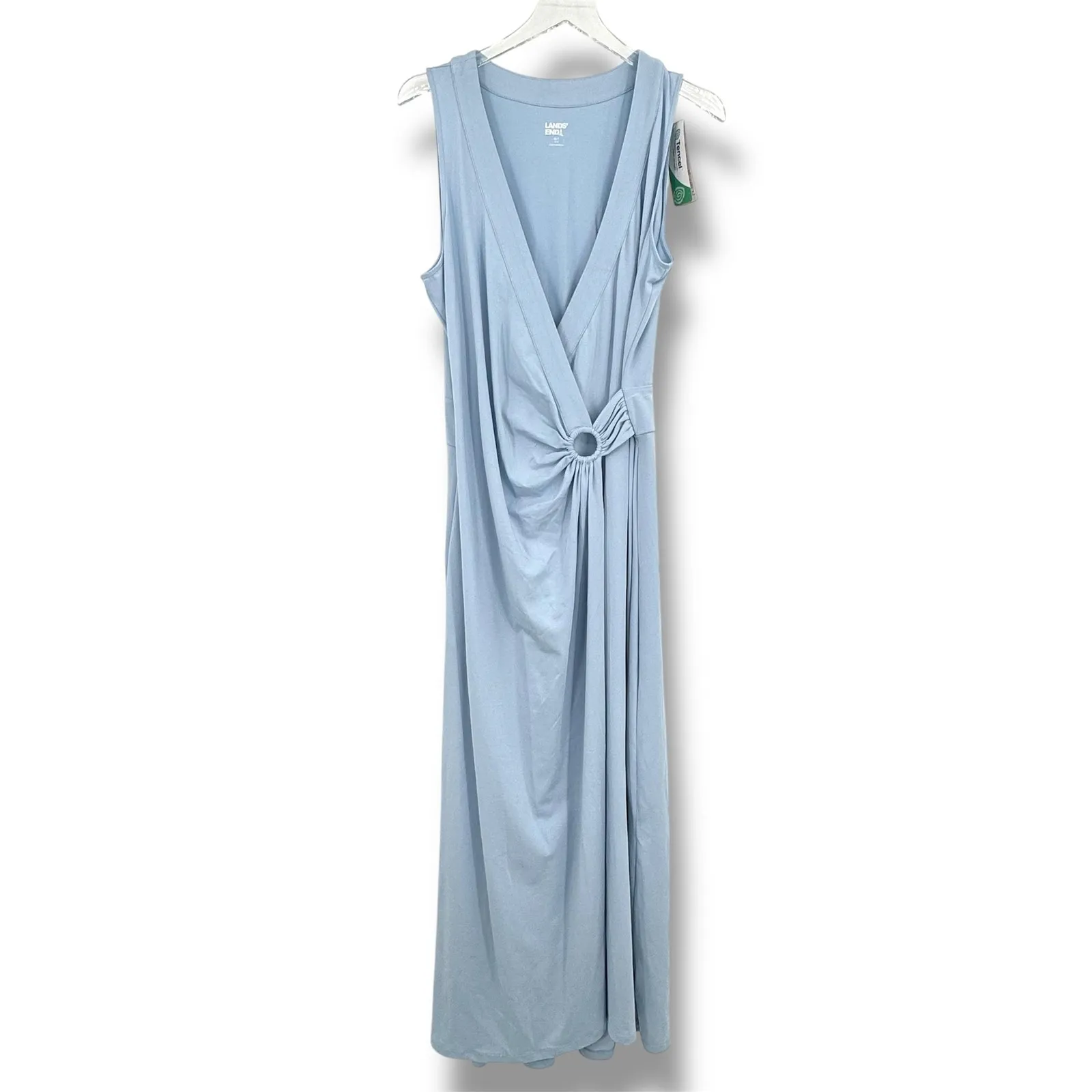 Land's End dress M tall  sleeveless tulip hem surplice faux wrap modal maxi blue - Image 3