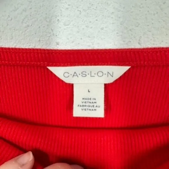 Caslon‎ Nordstrom Vibrant Bright Red Boatneck Ribbed Longsleeve Shirt Size Large - Image 5