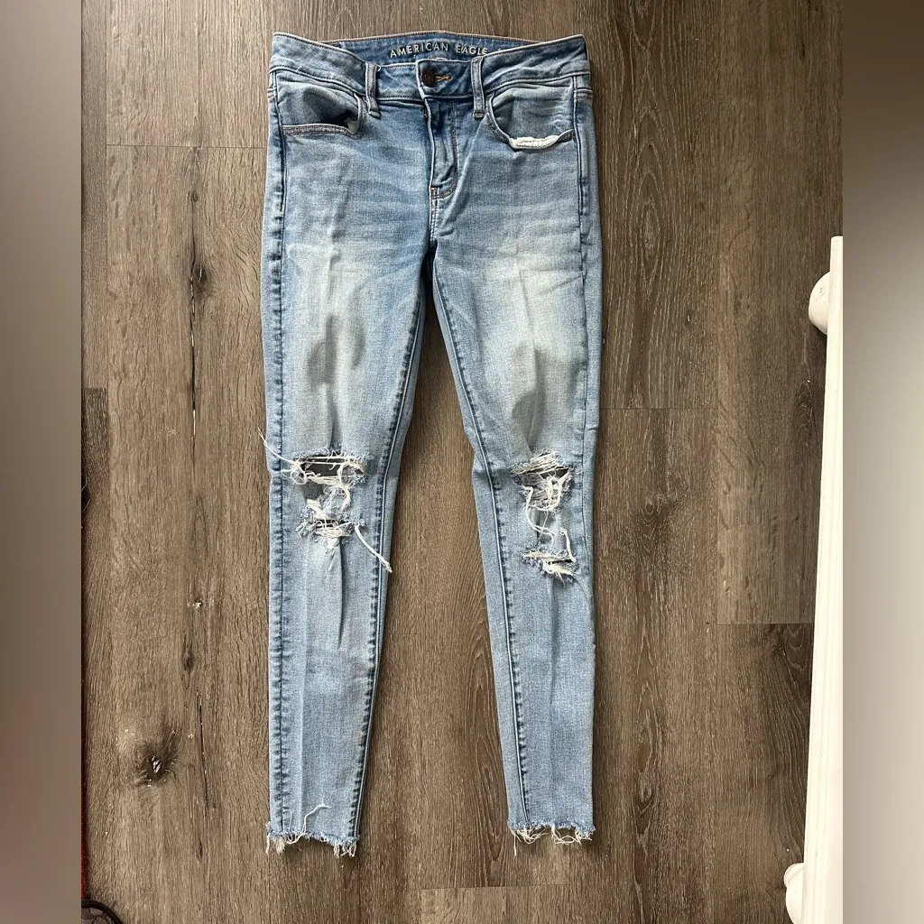 American Eagle Outfitters Light Blue Distressed Skinny Jeans - Image 2