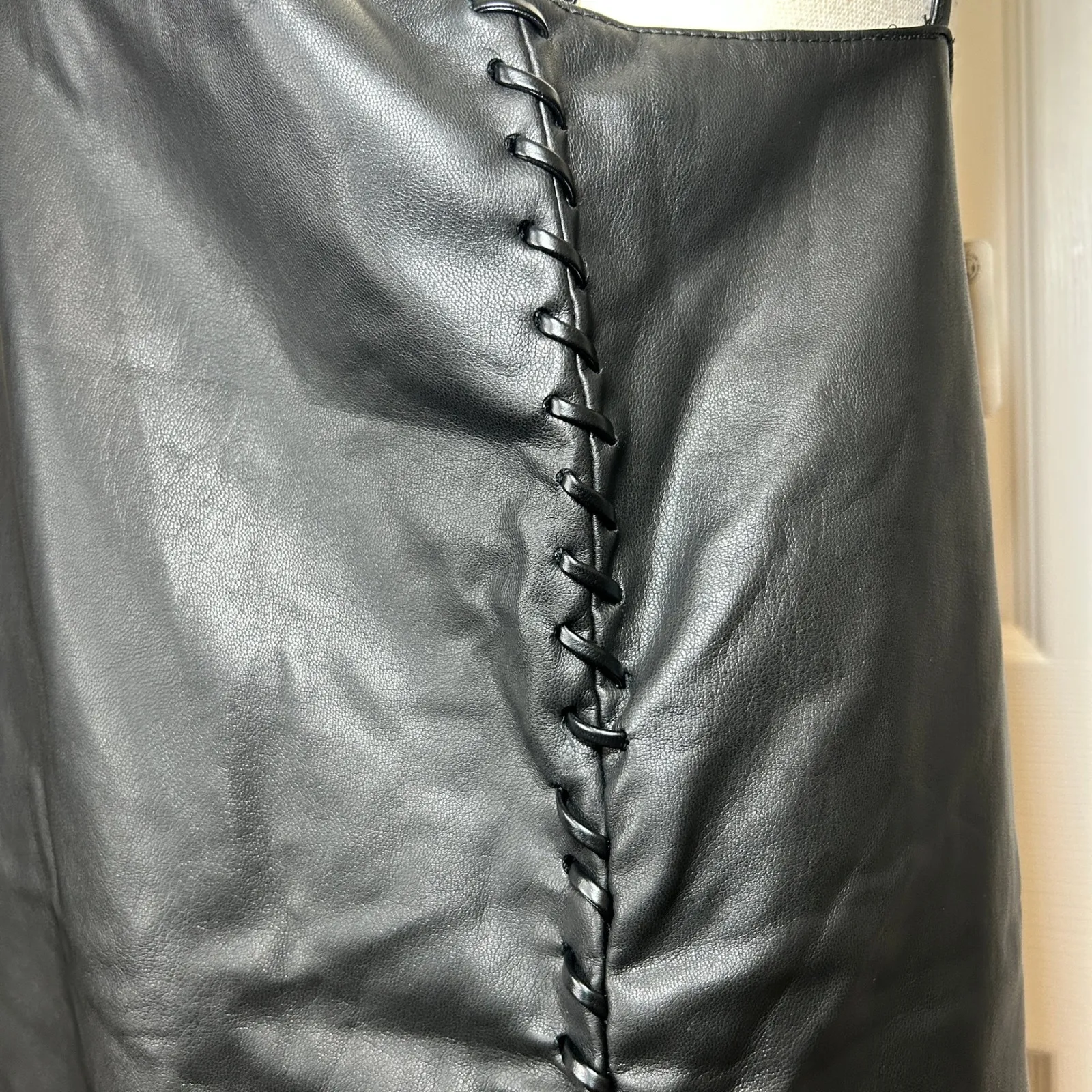 NWT Free People Slip Into Something Black Vegan Leather Mini Dress Small Lace Up - Image 4