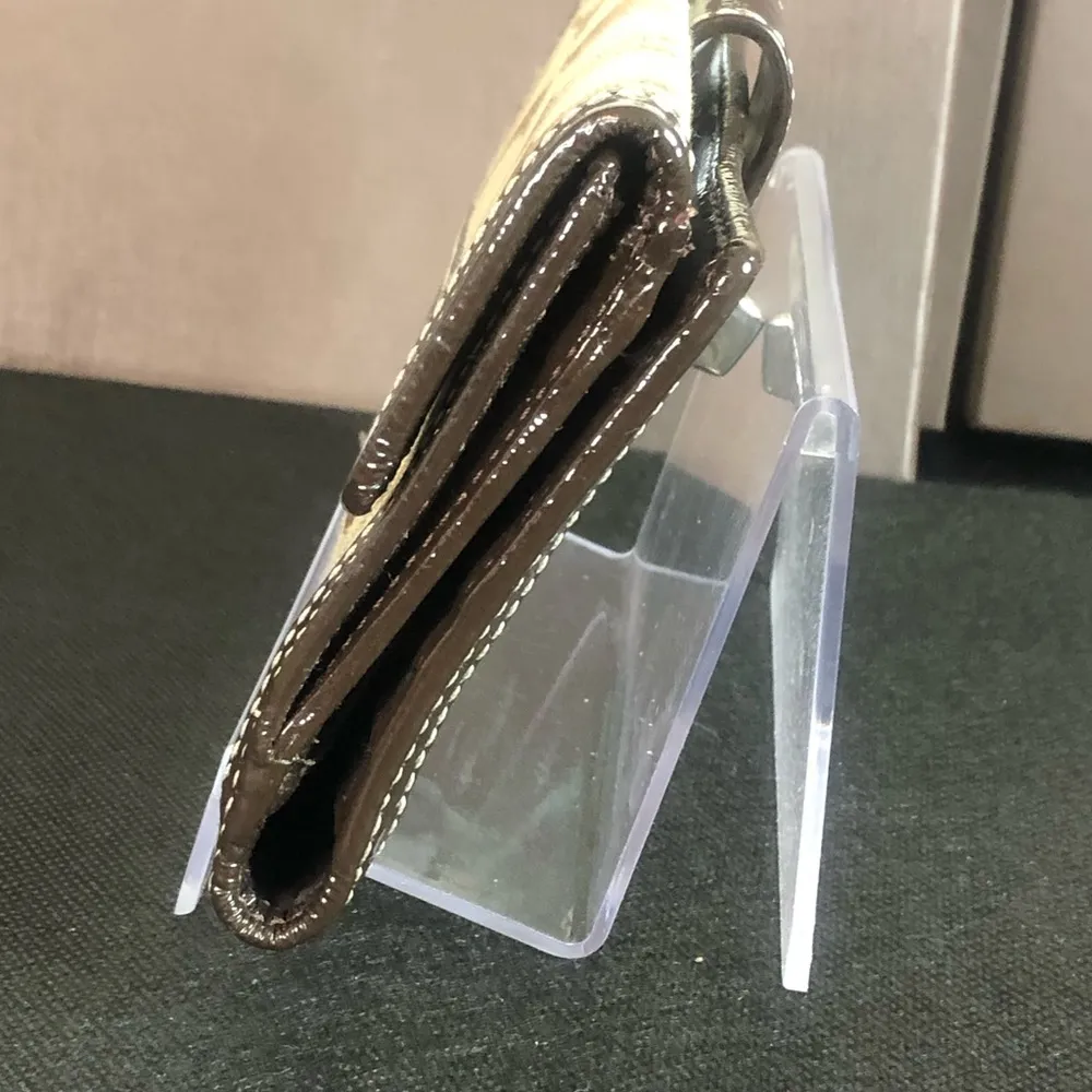 COACH Brown Monogram Silver Twist Lock Bifold Wallet with Contrasting Stitch - Image 4