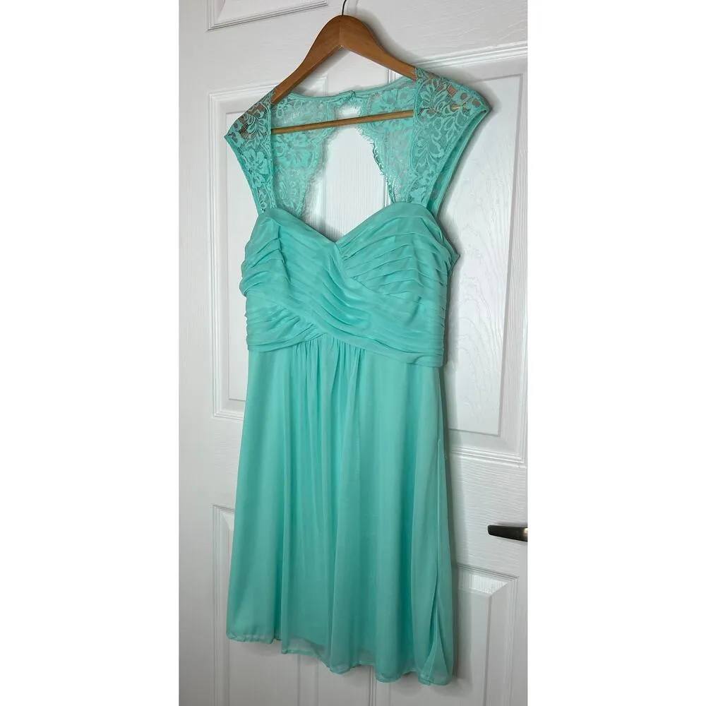 Scarlett Women's Mint Dress Lace Detail Sleeves Pleated Bridesmaid Size 16 - Image 4