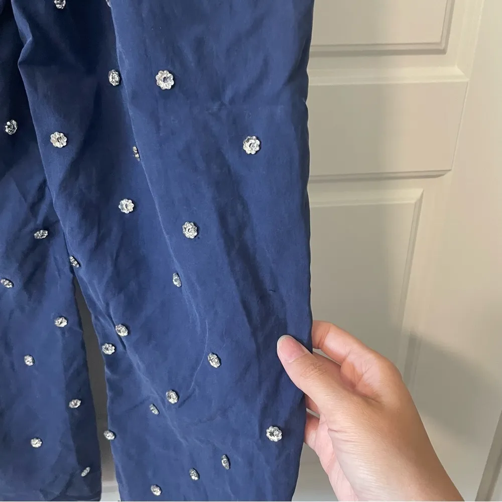 Hill House Navy Blue Beaded Jeweled Pull On Cropped Jammie Pants - Image 9