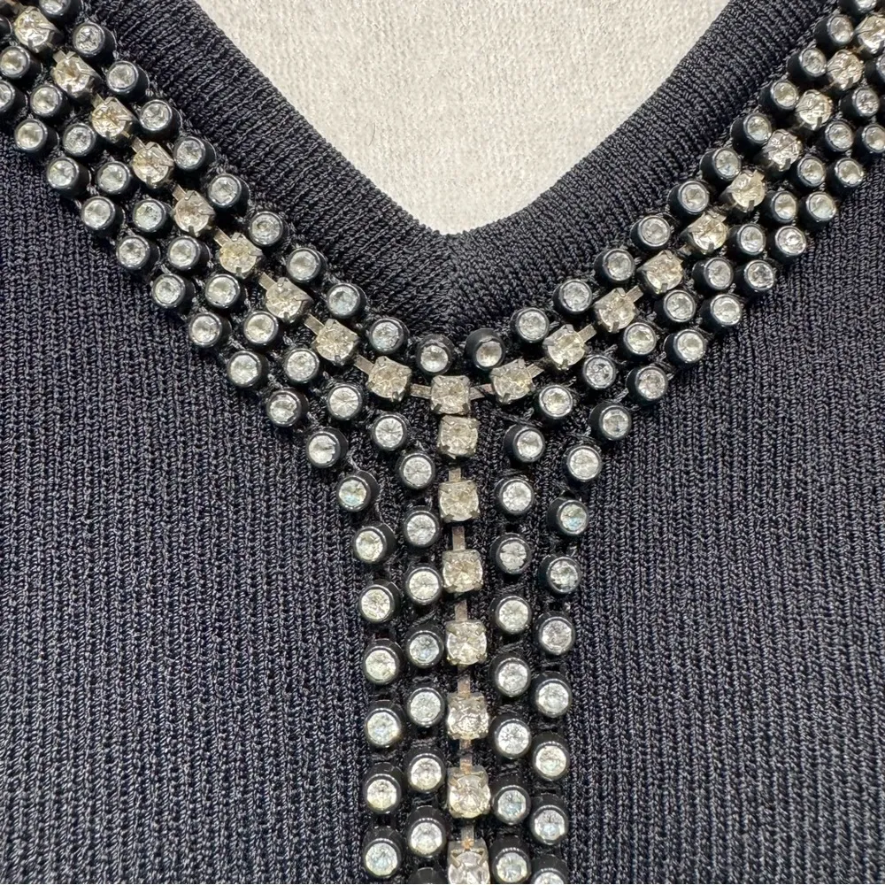 Belldini Black Long Sleeve V Neck Sweater with Rhinestones Slim Fit Dressy Size L - Image 3