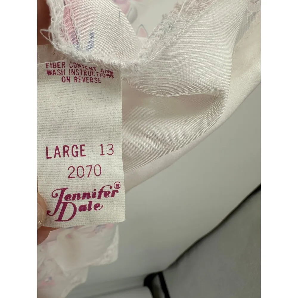 Jennifer Dale Vintage White Floral Sleep Satin Romper Lace Polyester Women Large - Image 4