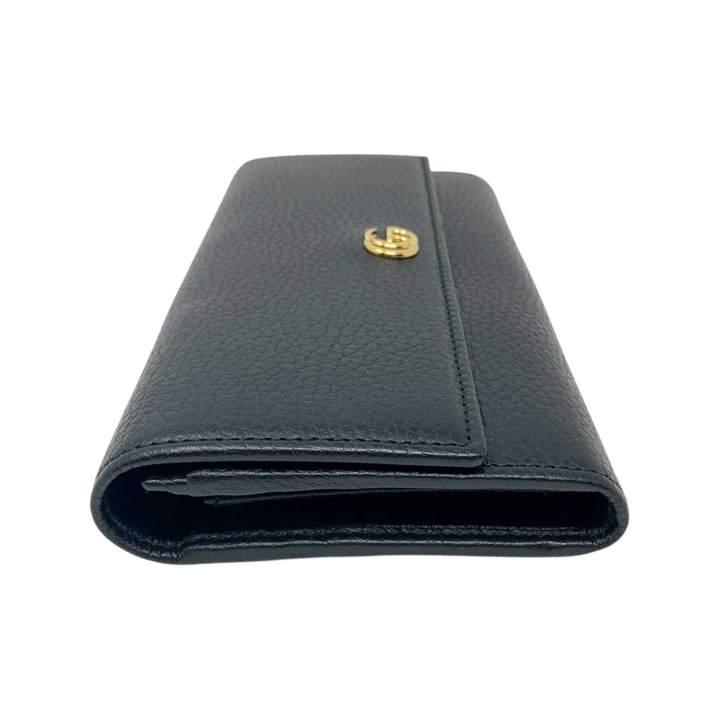 Gucci GG Marmont Gold Logo Black Pebbled Textured Leather Continental Wallet - Image 4