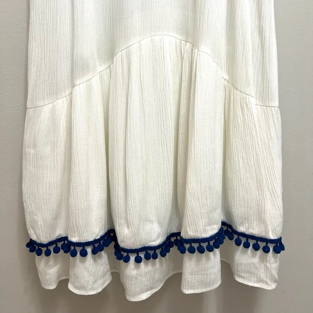 Misa Los Angeles Mills Pom Pom Mini Dress Coverup White Blue Size XS - Image 5