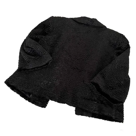 CACHET Black Faux Lamb Fur Jacket Boxy Womens Size Medium VINTAGE 80s - Image 6