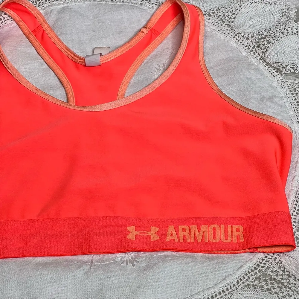 Under Armour Orange Compression Sports Bra Size Large Racerback Activewear - Image 4