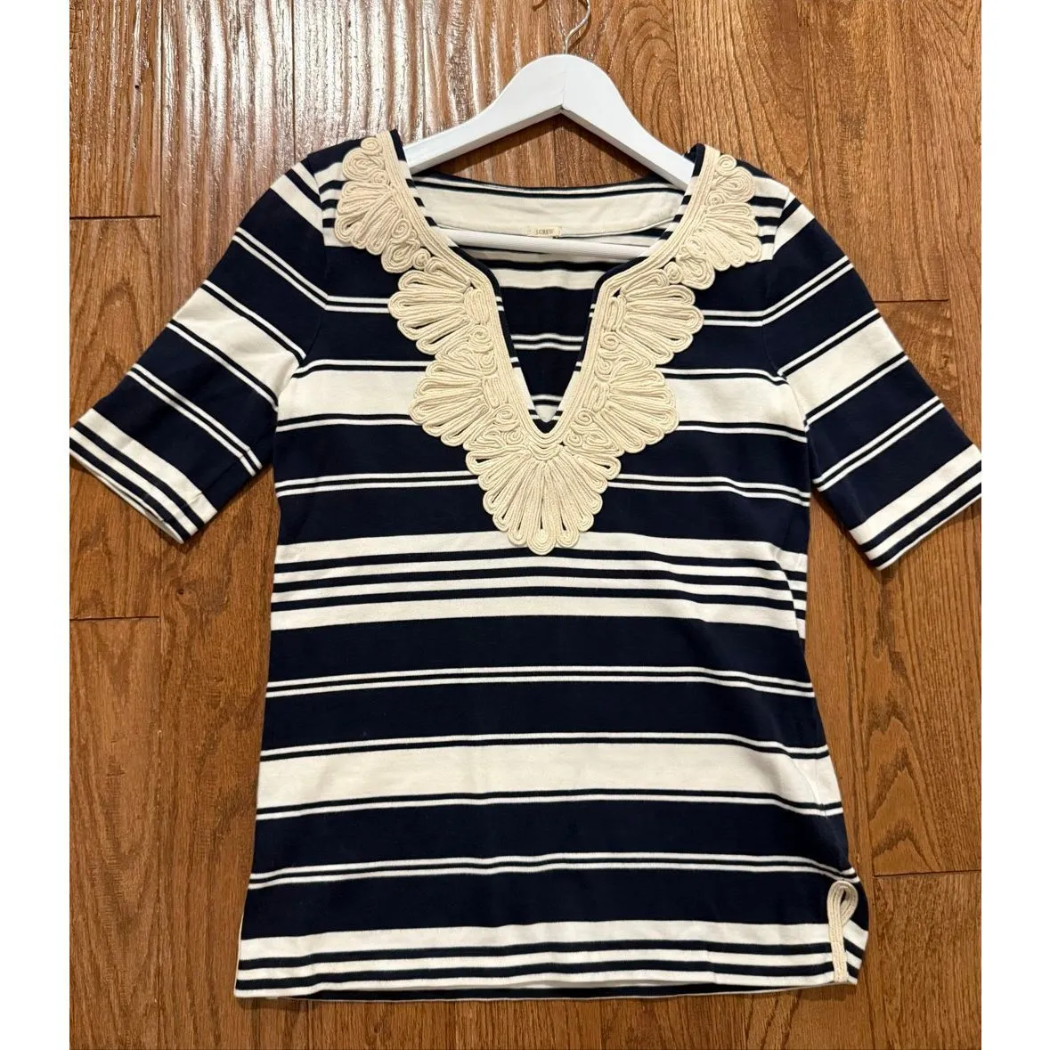 J.crew striped nautical rope and embellished vneck tshirt xs Blue - Image 7