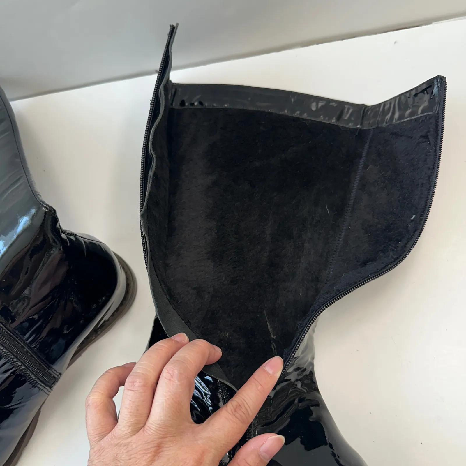 Patrizia‎ Ancaldi Tall Boots Lug Sole Black Patent Leather Boots Womens 38 Italy Size 8 - Image 12