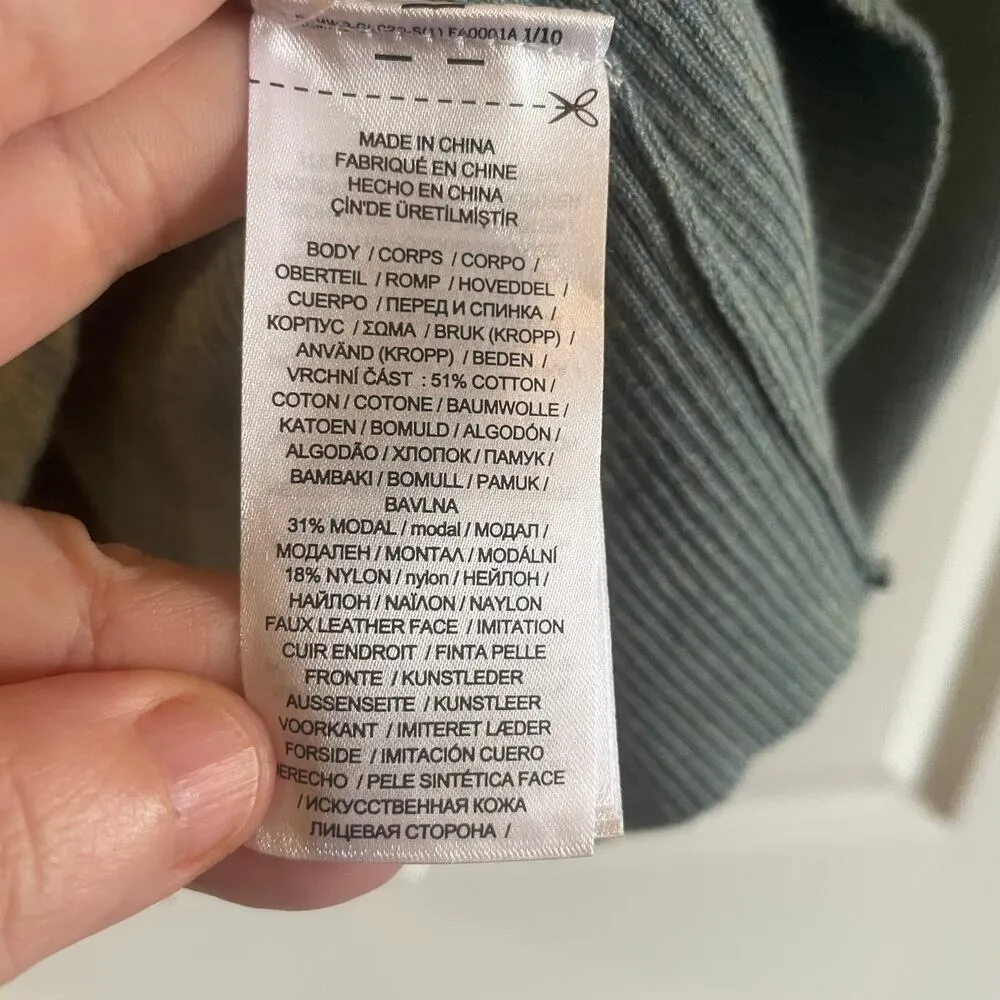 Lauren Ralph Lauren Faux Leather Trim Turtleneck Sweater XL Teal Heather/brown Blue - Image 5