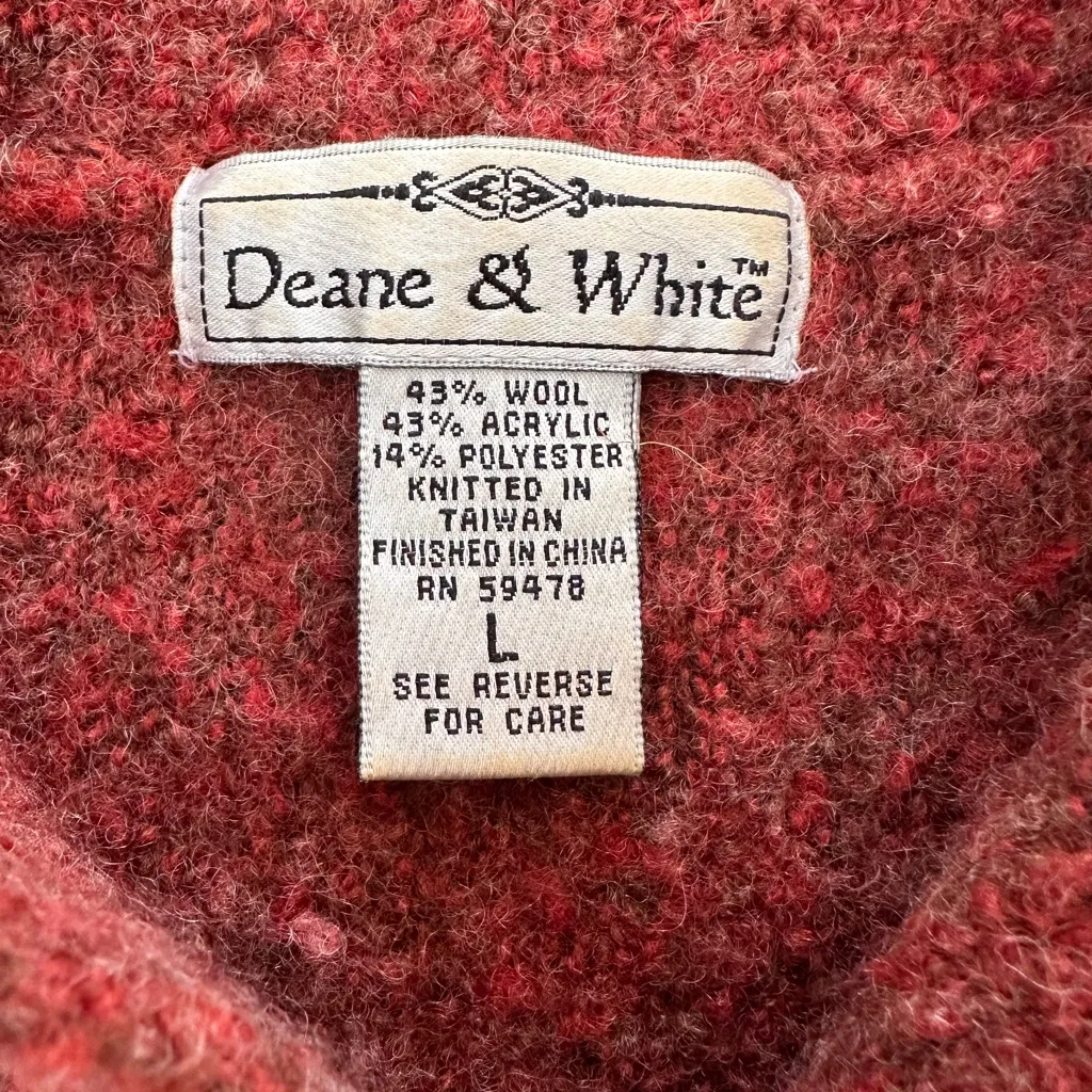 Vintage Deane & White Cardigan Sweater Burnt Orange Wool Blend Button Front Size L - Image 2