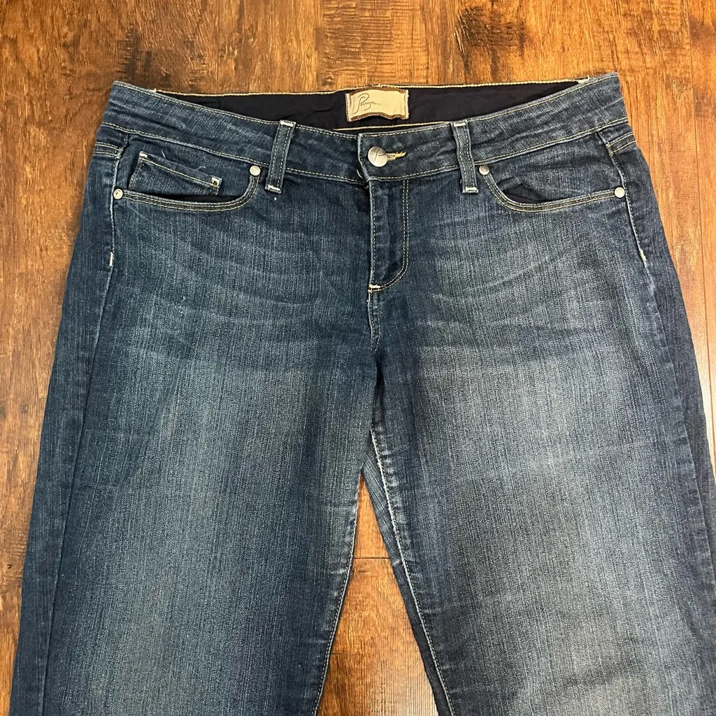 PAIGE Vintage Low Rise Canyon Boot Blue Flare Jeans - Image 4