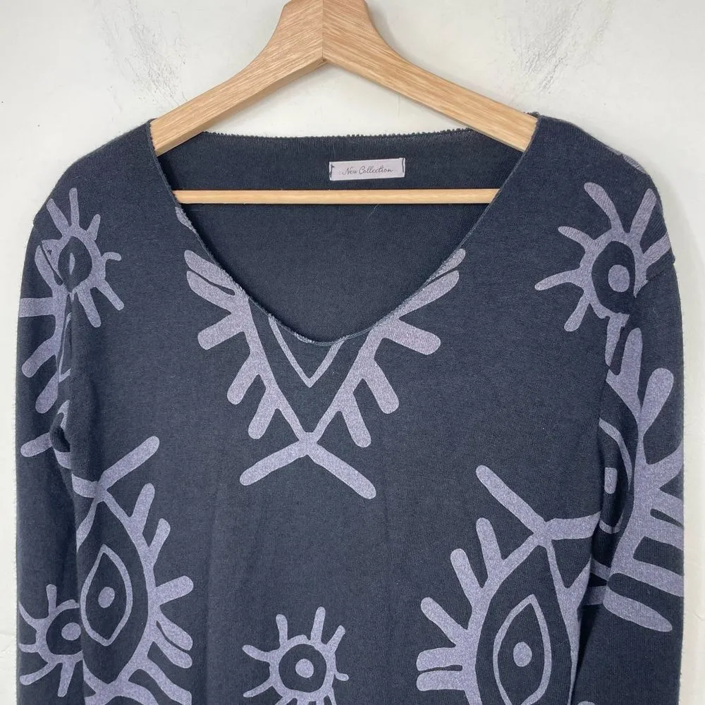 New Collection Italy Angora Blend Pullover Light Sweater tight Knit Abstract S/M Black - Image 2