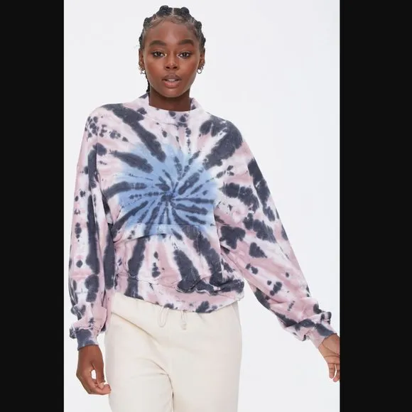 Pink Gray Blue Fleece Tie Dye Mock Neck Sweatshirt M Multiple Size M - Image 1