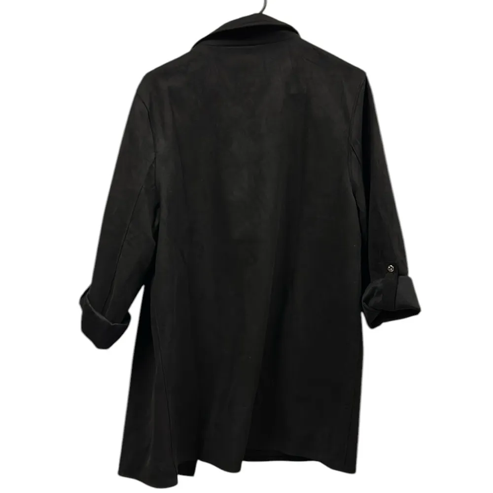 Love Tree Black Sueded Open Front Roll Tab Snap Sleeve Jacket Coat Womens Large - Image 7