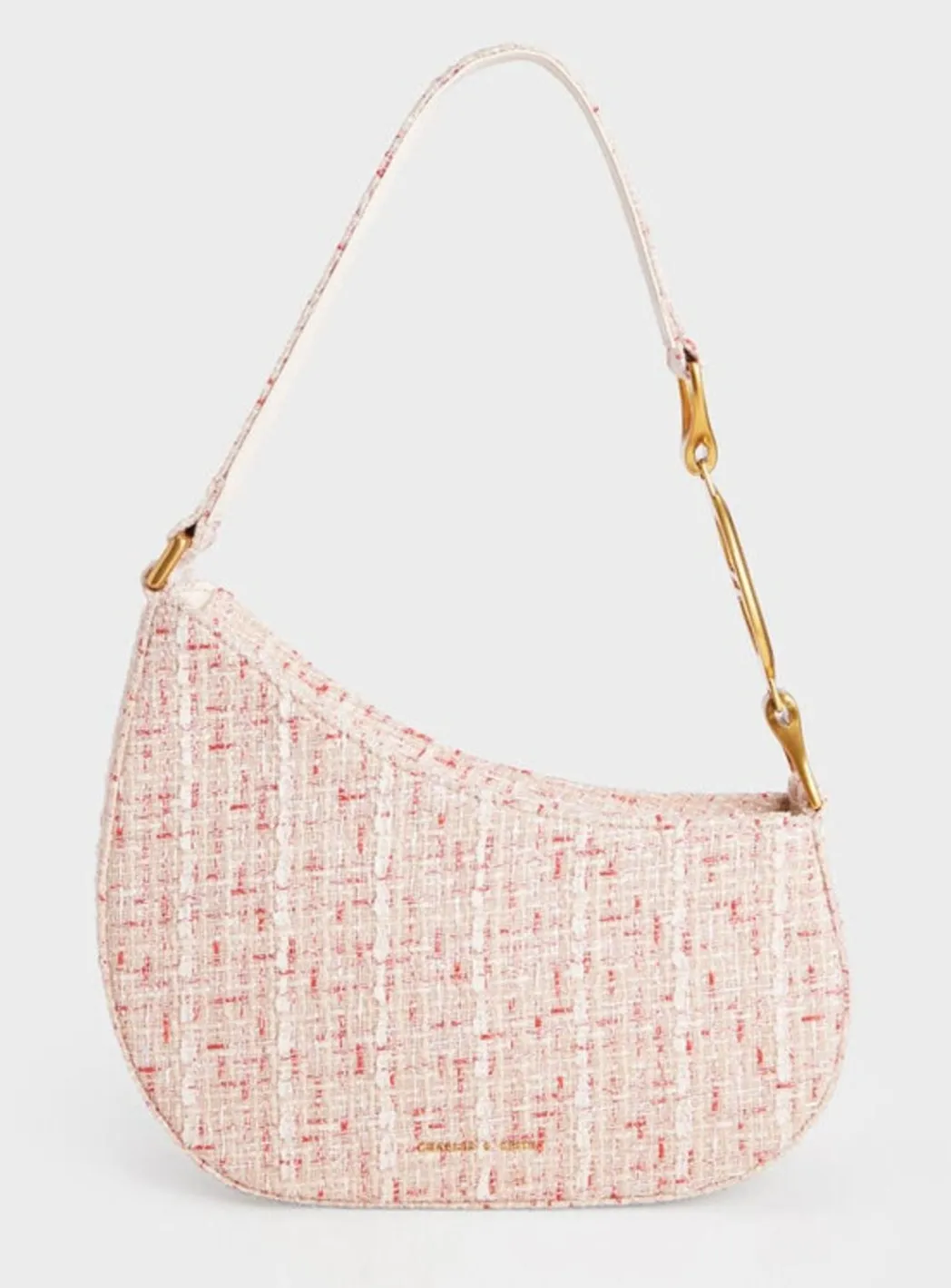 Charles & Keith Cream Tweed Asymmetrical Shoulder Bag - Image 1