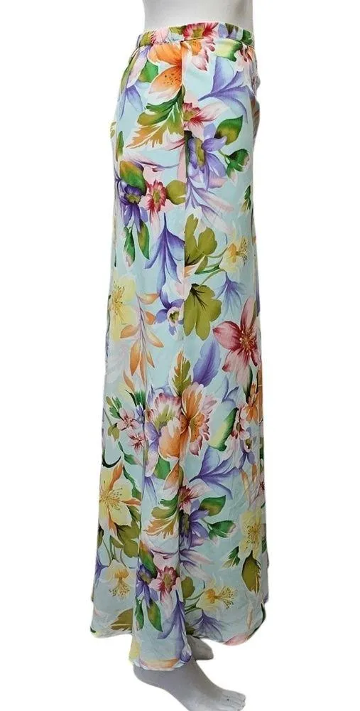 Jaclyn Smith Y2K Aqua Tropical Floral Chiffon Midi Skirt Size 16 - Image 3