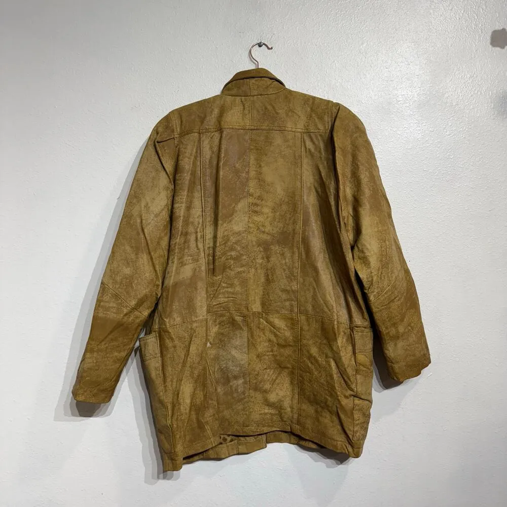 Tan Real Leather Vintage Jacket Sz M Size M - Image 9