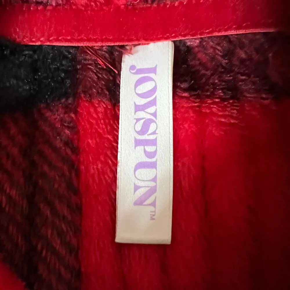 Joyspun Womens Fleece Hoodie Buffalo Plaid Hot Chocolate Weather Red Black Large - Image 7