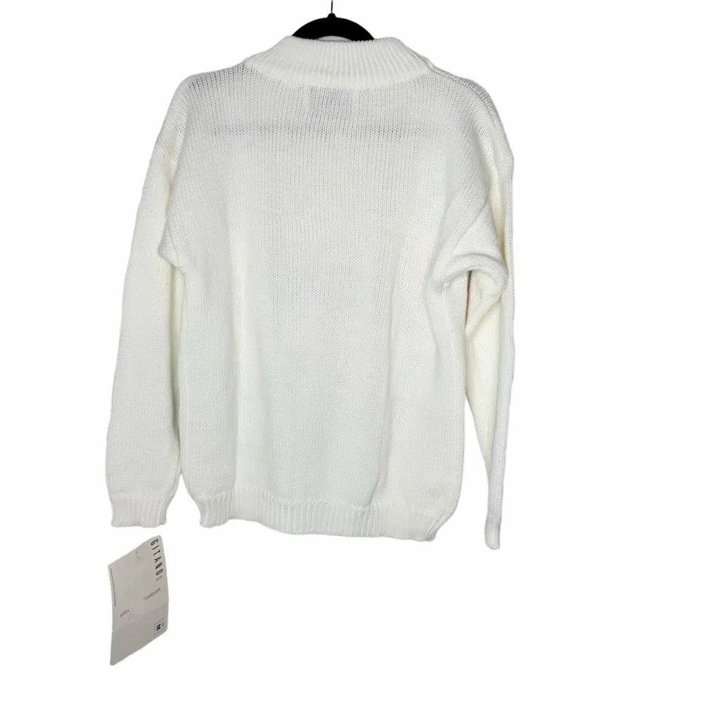 Vintage Gitano 3D Sweater Funky Spell Out Mock Neck Knit White Deadstock Medium - Image 5