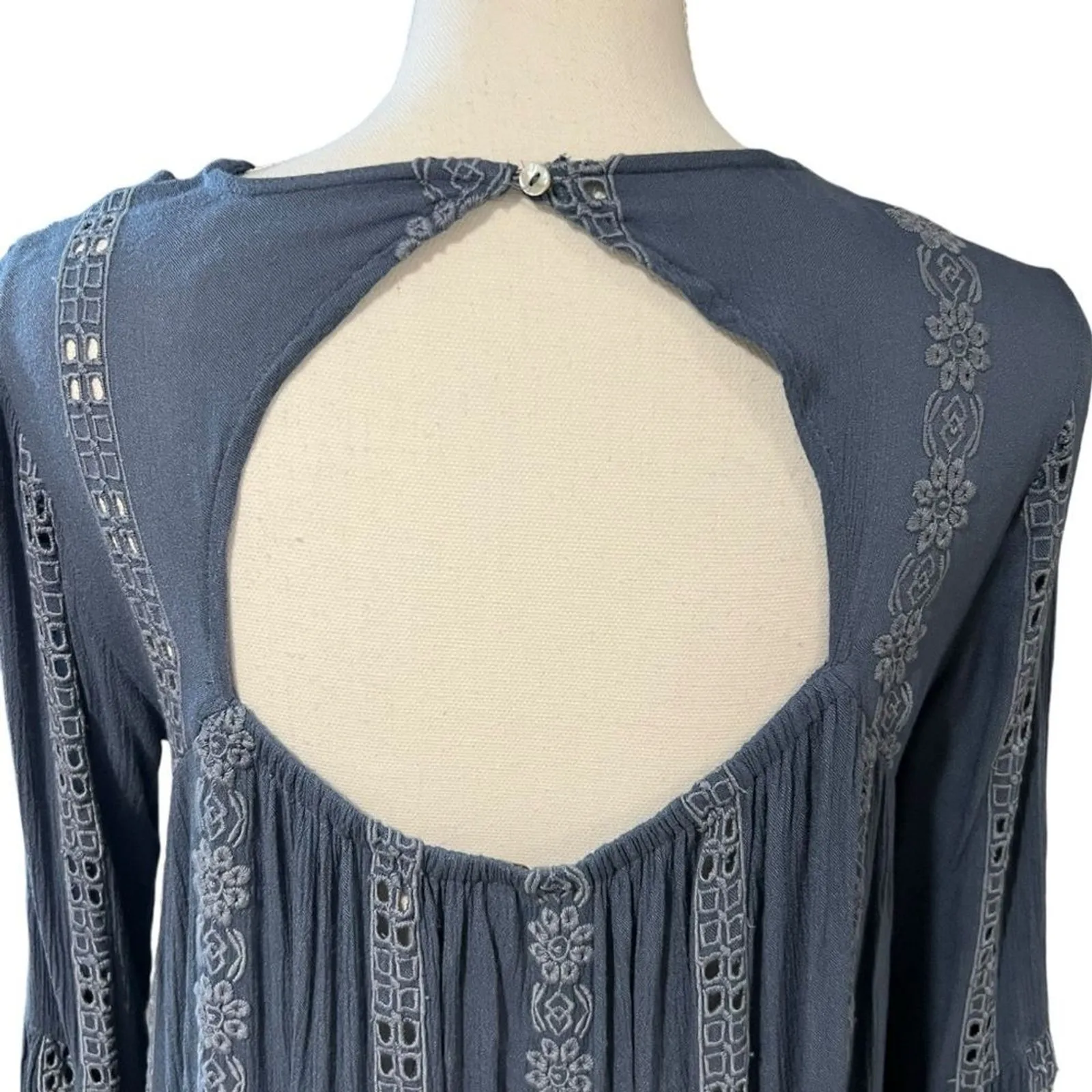 Free People Womens Boho Lace Eyelet Tunic Top Dress XS Coachella Fairy Western - Image 8