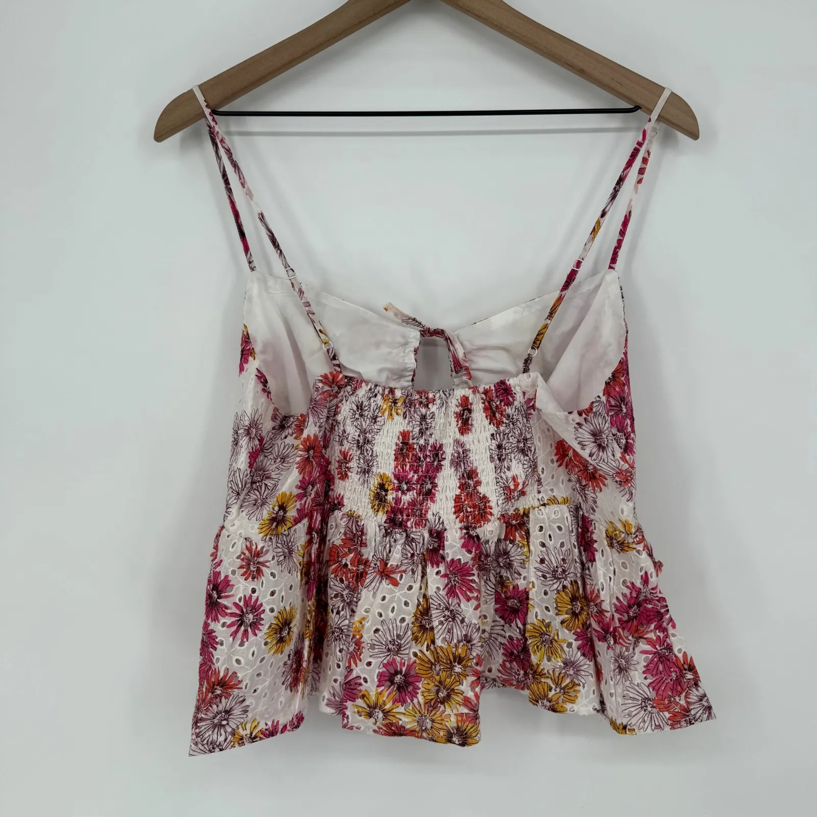 Wayf Eyelet Peplum Cami‎ Top Cut Out Tie Front Sleeveless Floral XL - Image 7