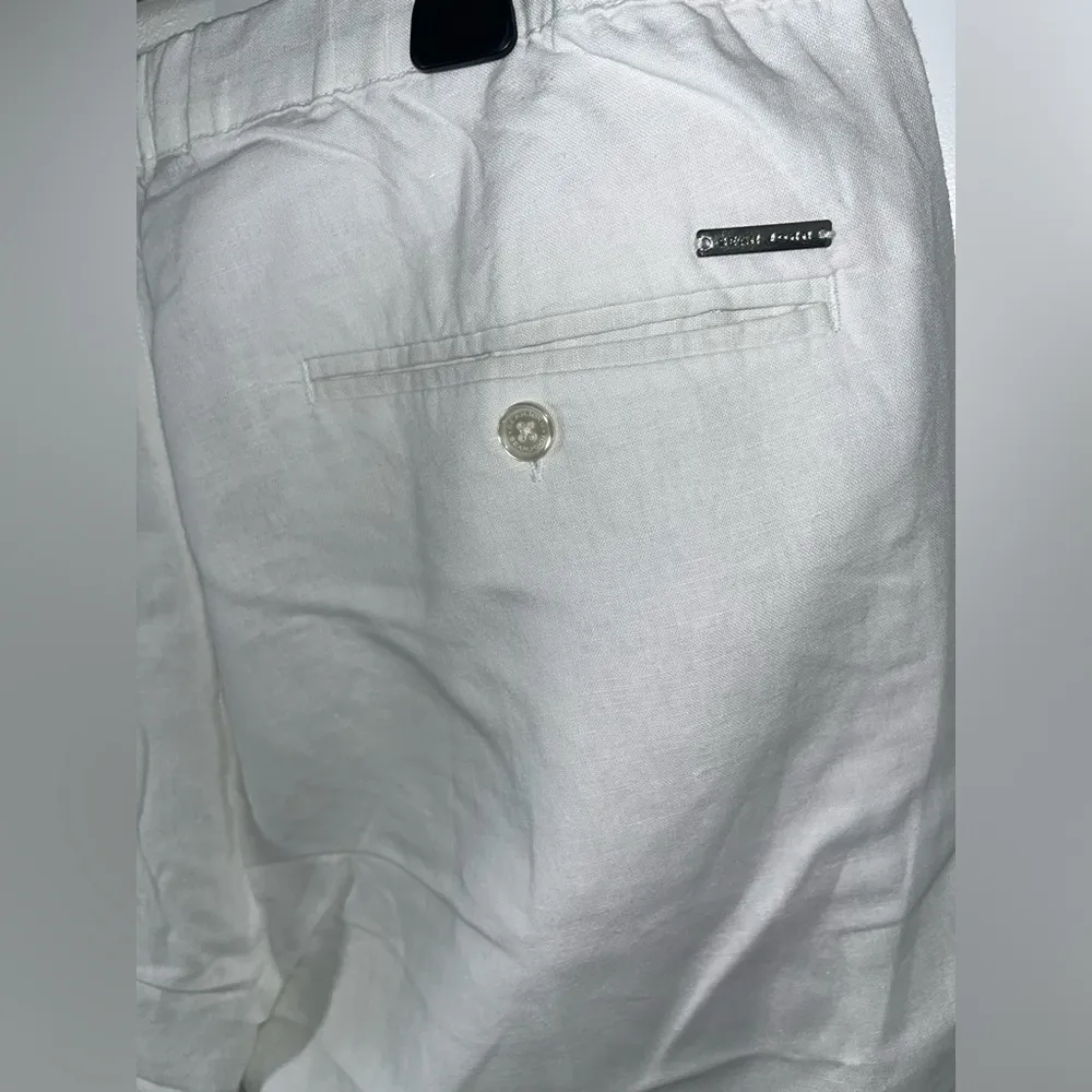 Sean John Lightweight Ruched Casual White Trimmed Faux Leather Linen Pants Sz XL - Image 6