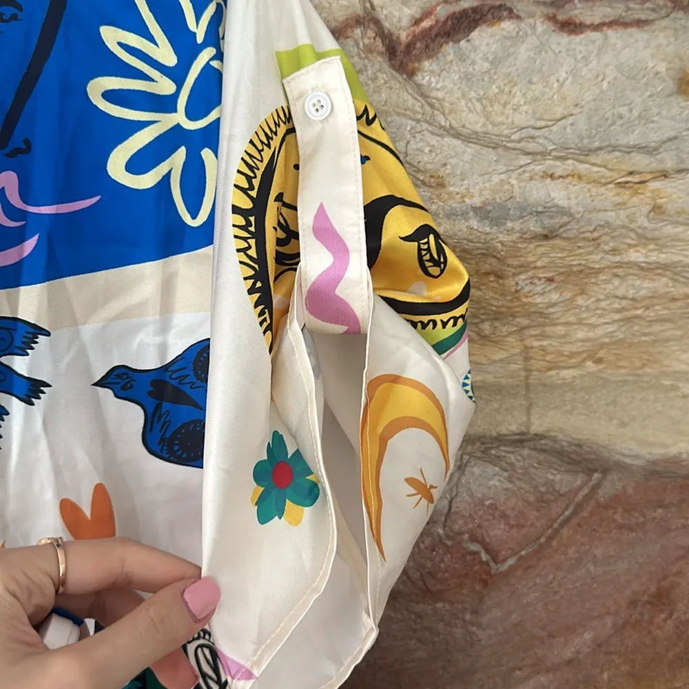 Commense Satin Graffiti Lapel Pants Set size small Blue - Image 4