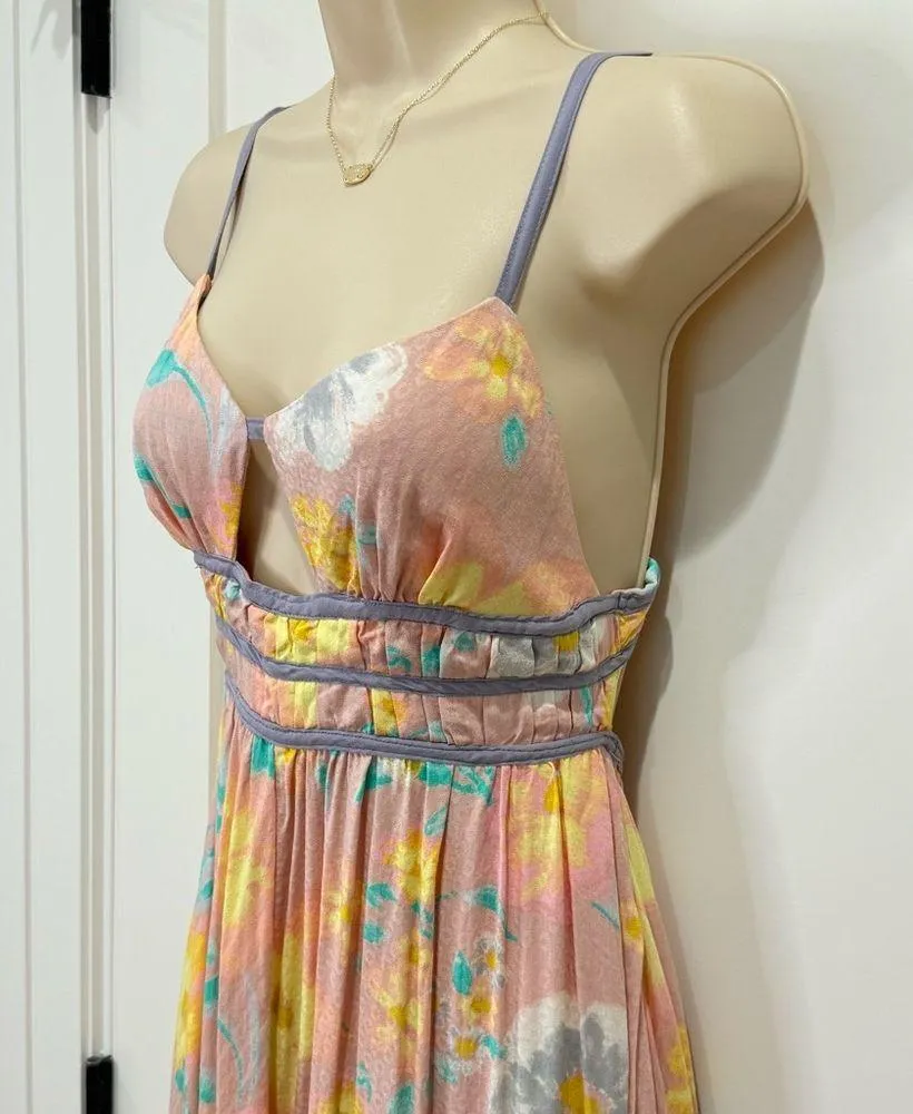 Free People Wisteria Maxi Dress Light Combo Floral Open Back Pink Size XS New - Image 9