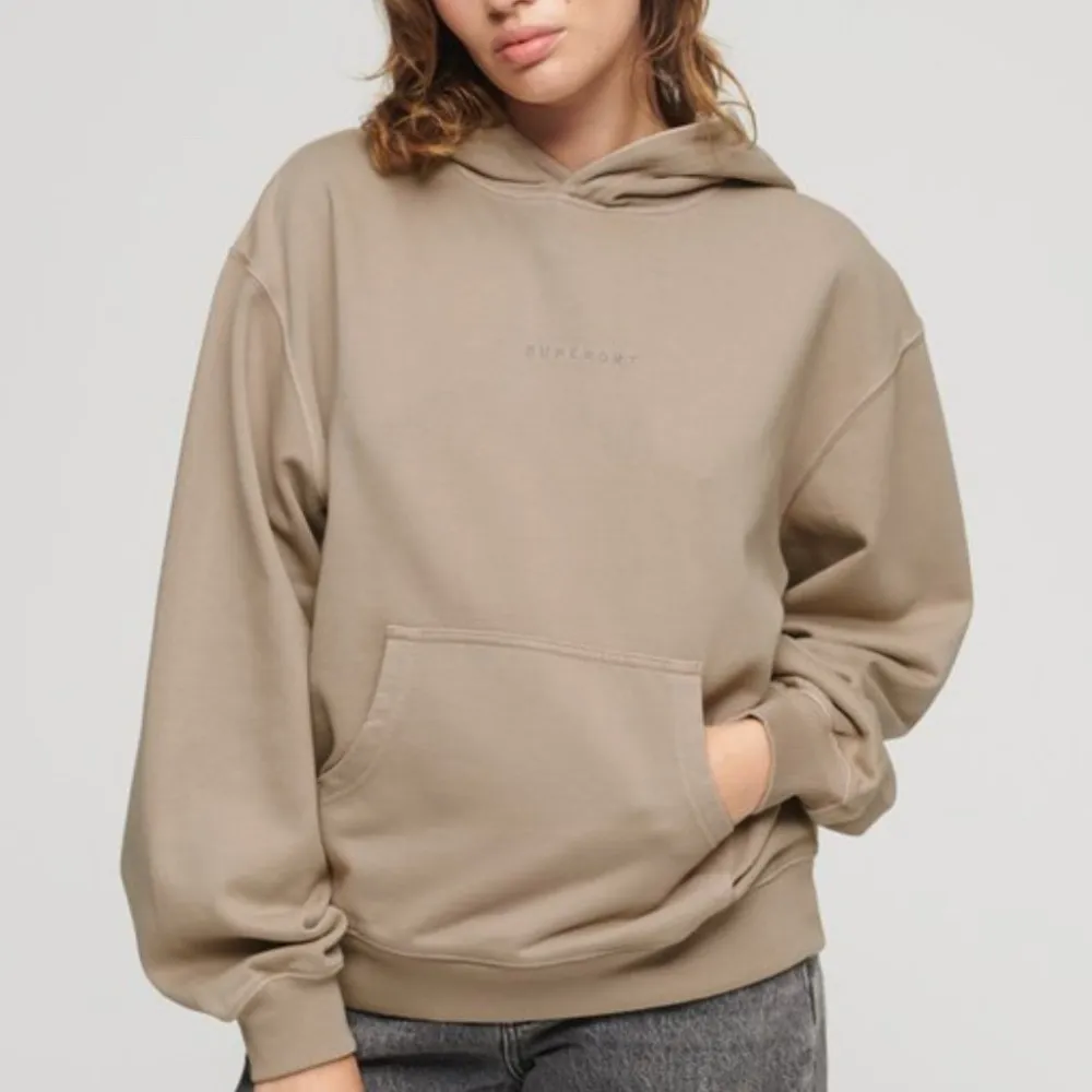 Superdry Micro Logo Embroidered Boxy Hoodie Women’s size 10 Taupe Sweatshirt NEW - Image 10