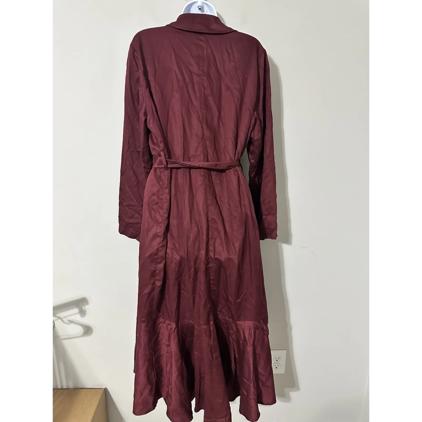 Anthropologie Cabernet Trench Coat Ruffle Hem Duster French Mauve EUC Size XL - Image 9