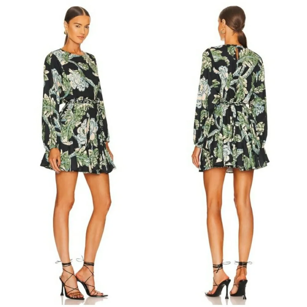 💕RHODE💕 Ella Dress ~ Camellia Vine Black Palm Leaf Botanical Print Small NWOT - Image 3