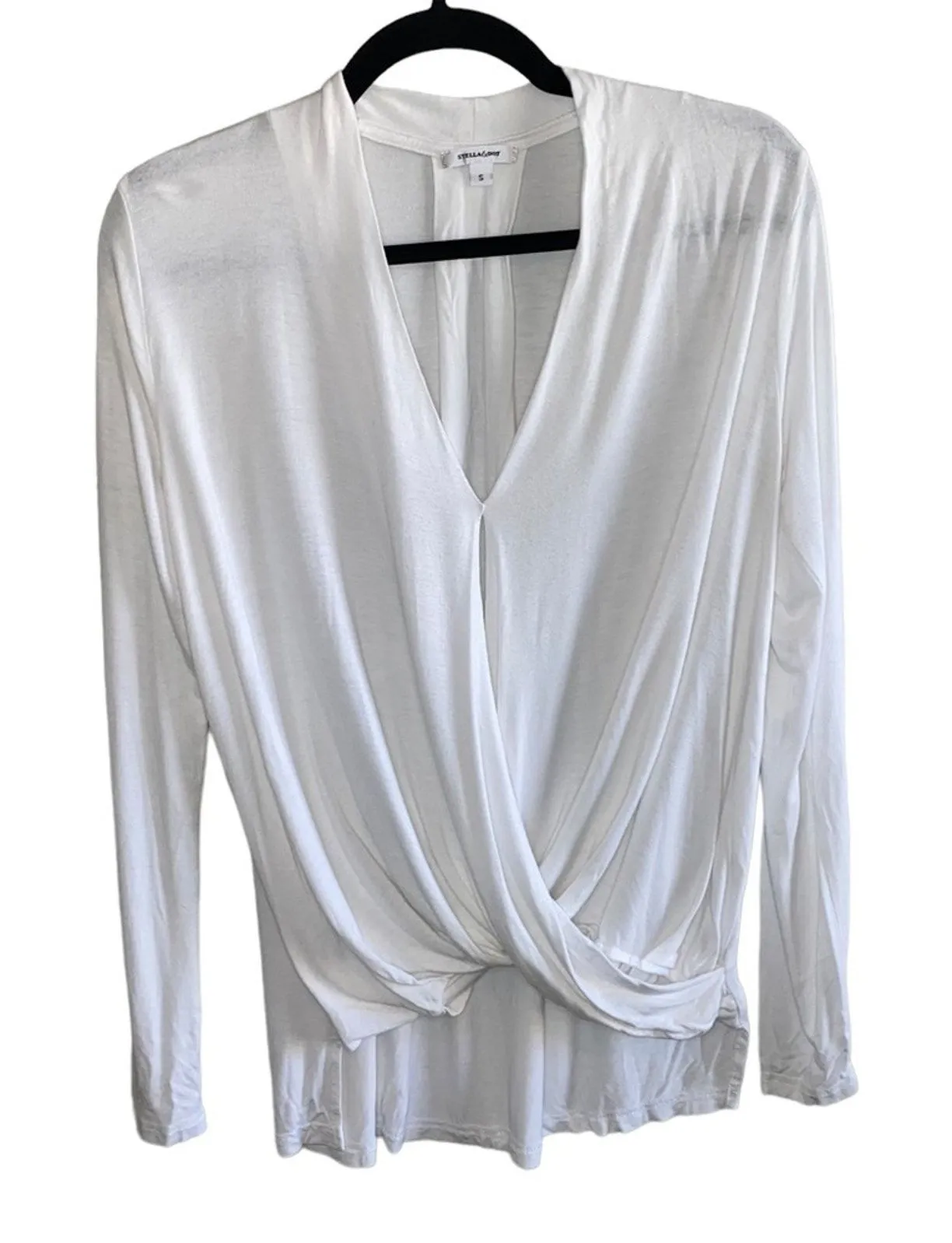 Stella & Dot White Surplice Twist Front Top Small Long Sleeve Drape Blouse - Image 1