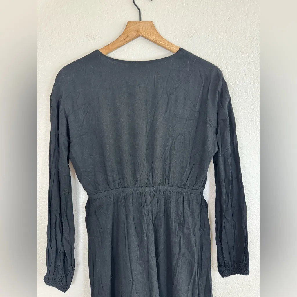 Böhme Black Floral Embroidered Rayon Long Sleeve Mini Dress size Small Fall Boho - Image 6