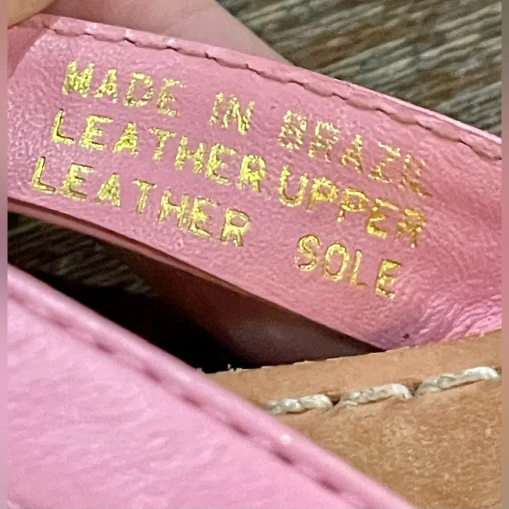 via Palm Beach Pink Leather Thong Sandals w/Gold Shells - Sz 10M - Image 12