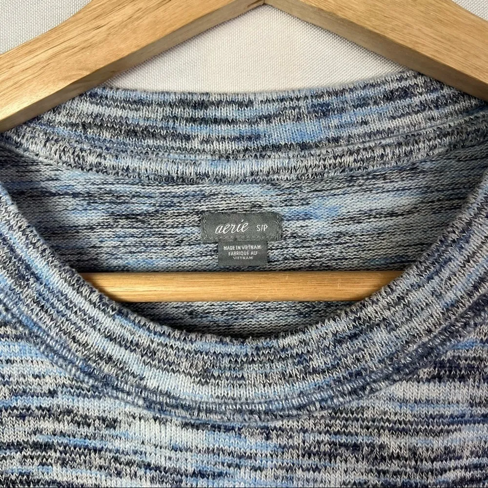 Aerie Blue Brushed Knit Tie Waist Long Sleeve Top S - Image 3