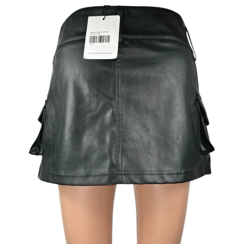 NEW Princess Polly Magee Black Faux Vegan Leather Mini Cargo A-line Skirt Size 6 - Image 3