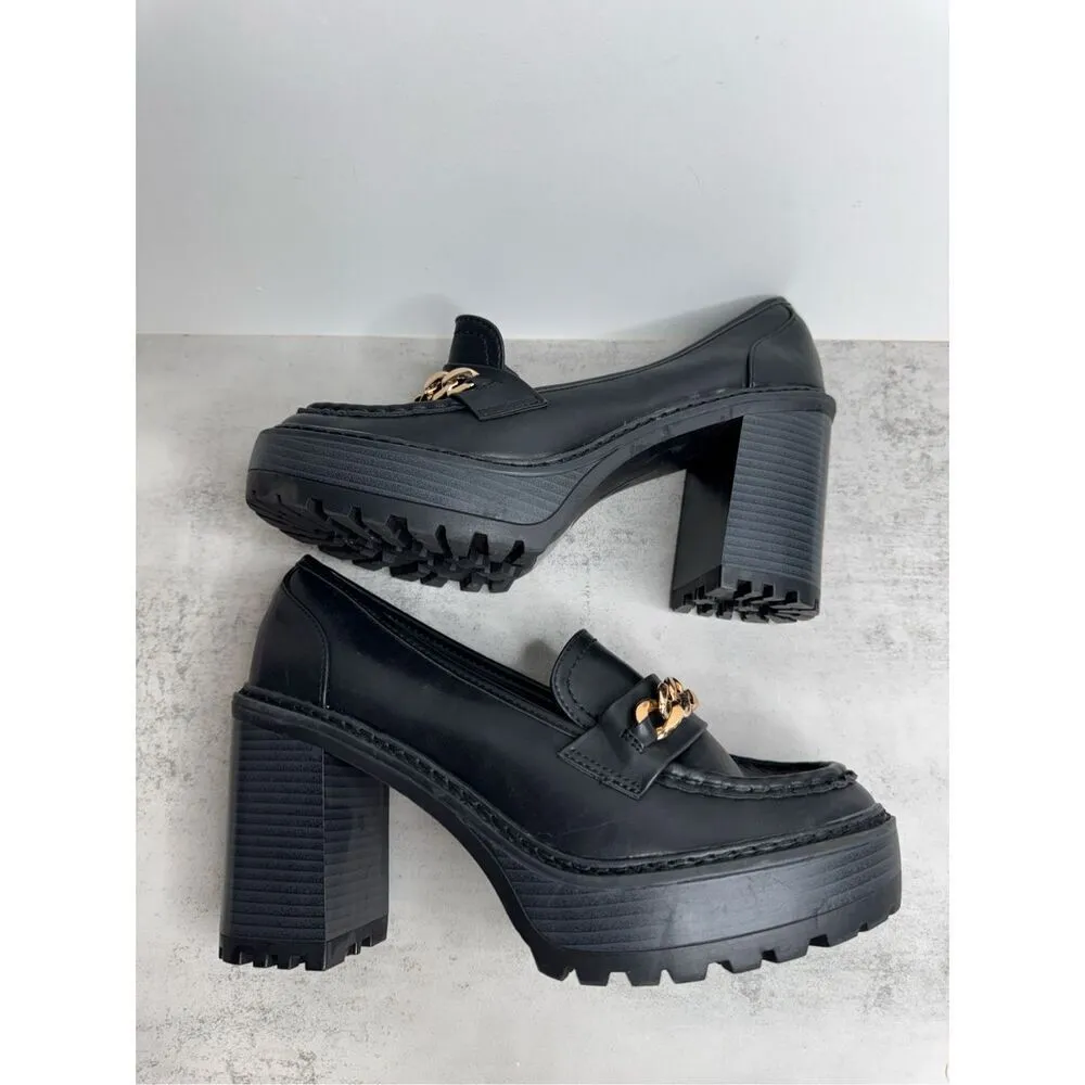 New York & Company Heeled Loafers Size 10 Black Block Heel Retro Rubber Platform - Image 8