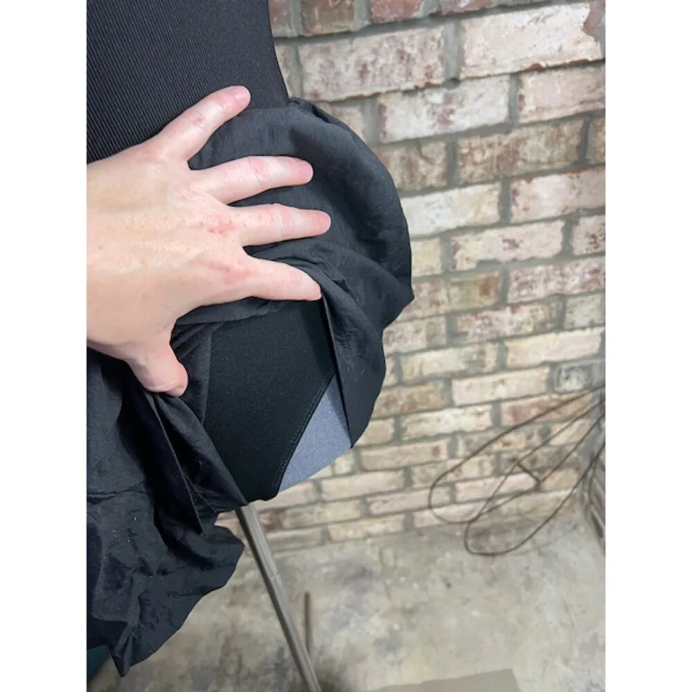 one piece swimsuit shorts romper blue white black striped Vintage 1990s shorts Size 18W - Image 4