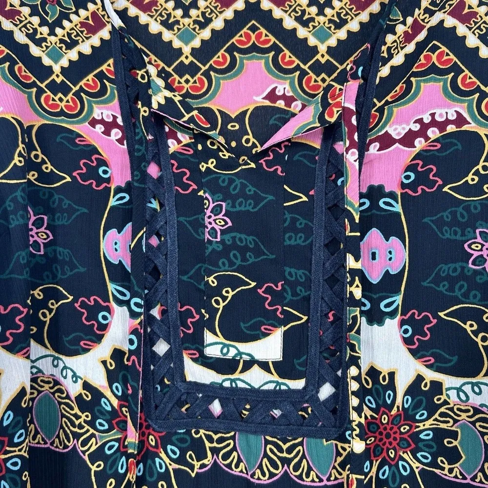 Denim 24/7 Boho Gauzy Crepe Tunic Top Back Pink Mixed Pattern Crochet 16W Size undefined - Image 3