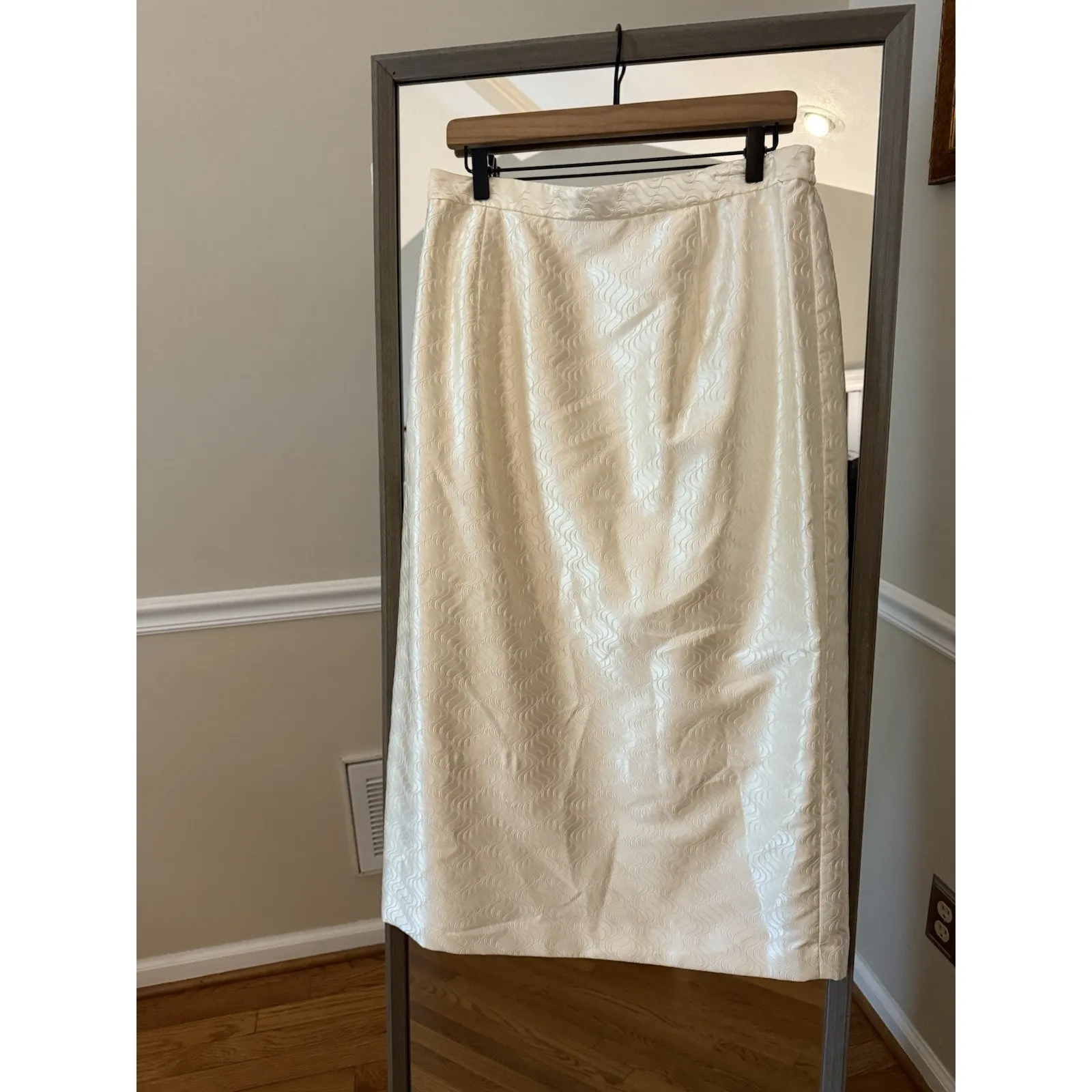 Milano Cream Jacquard‎ Midi Skirt Women’s Elegant Formal Textured Sateen Size 16 - Image 2